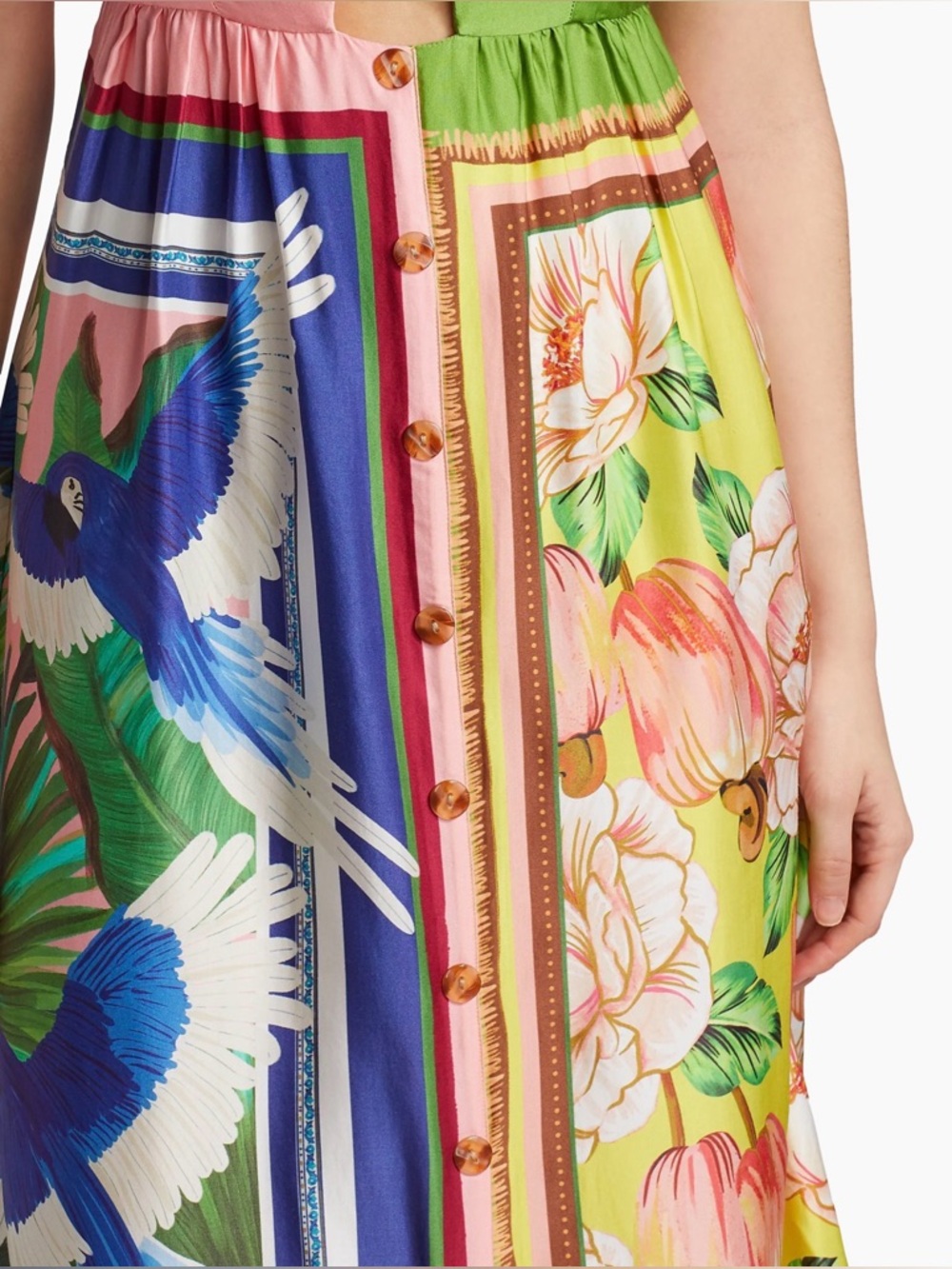 Farm Rio Double Scarves Midi Dress XS Colorblock Tropical 🌴 Cutout Button Front - Picture 4 of 14